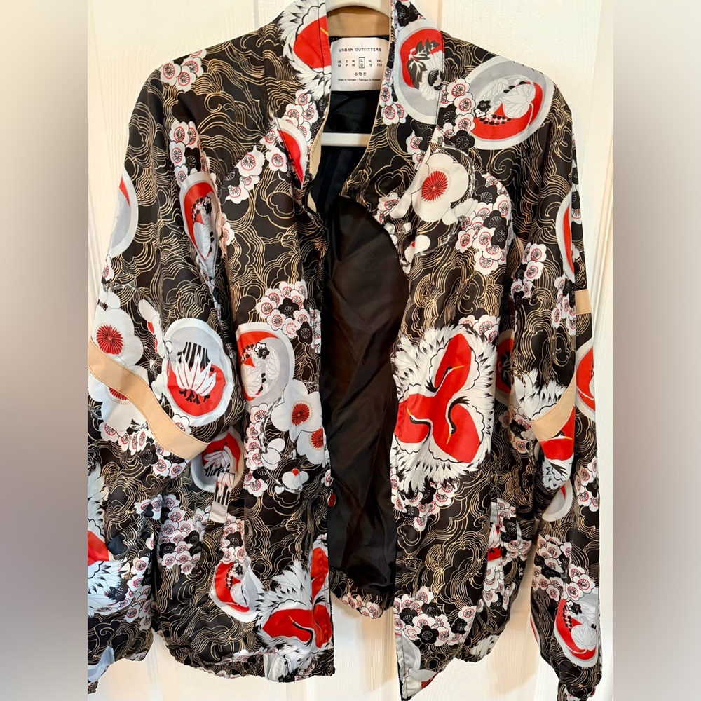 Urban Outfitters Black and Red Floral Bomber Jacket